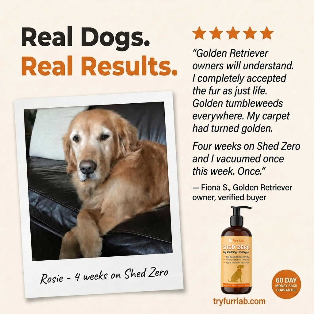 A dog licking peanut butter from a jar over a bowl of kibble against an orange background.